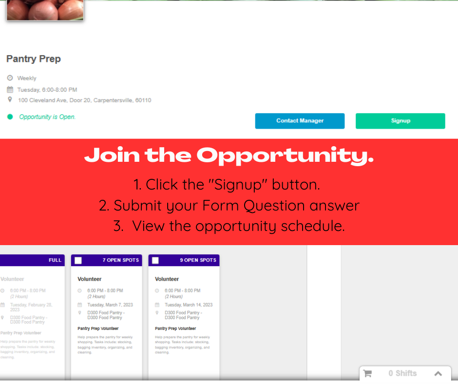 Third step of the volunteer signup