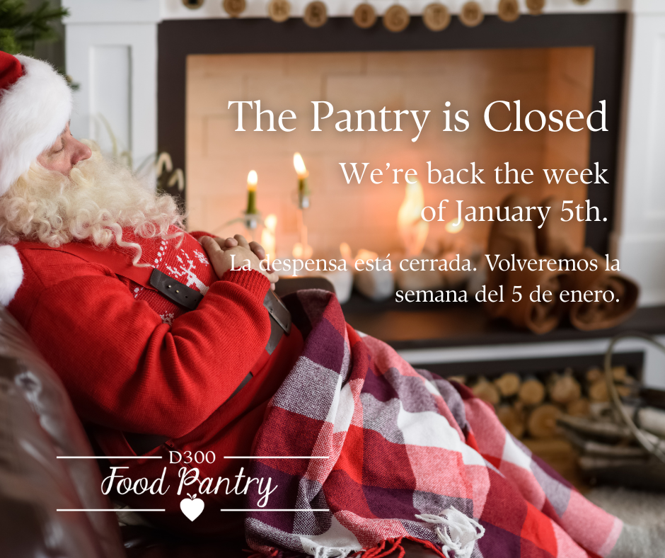 The pantry is closed; we'll be open again the week of January 5th.